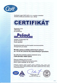 Certifikát ČSN EN ISO 14001:2016